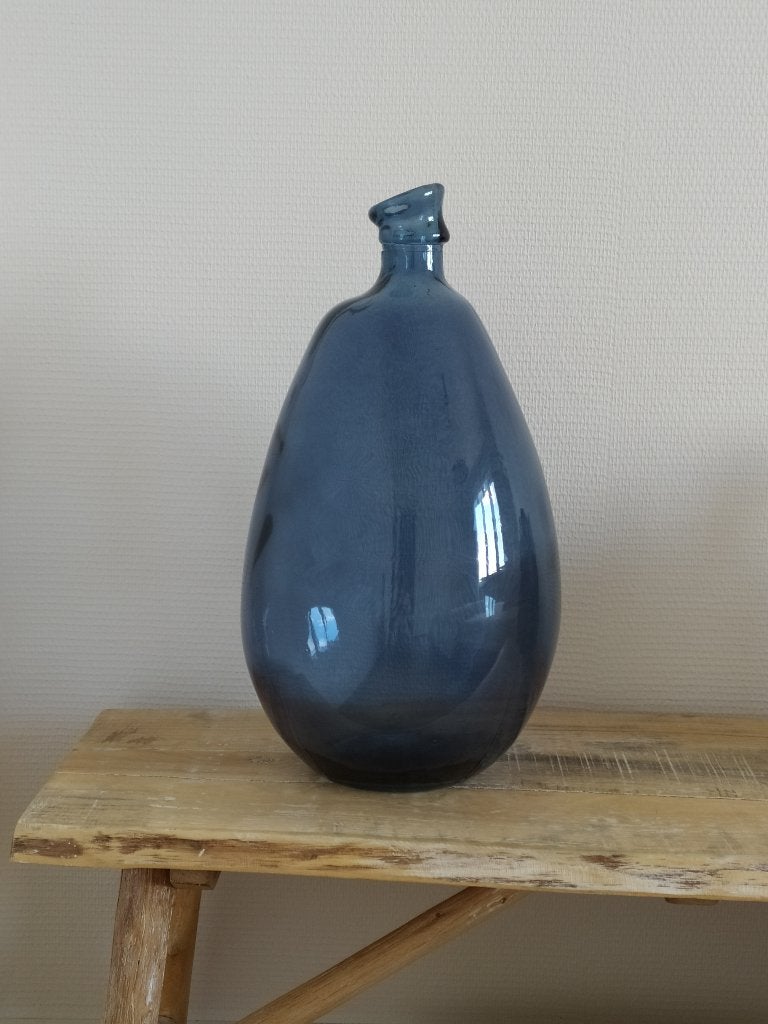Vase dame jeanne bleu H 47 cm, Maison & Meubles, 47 cm, Comme neuf, Verre, Enlèvement