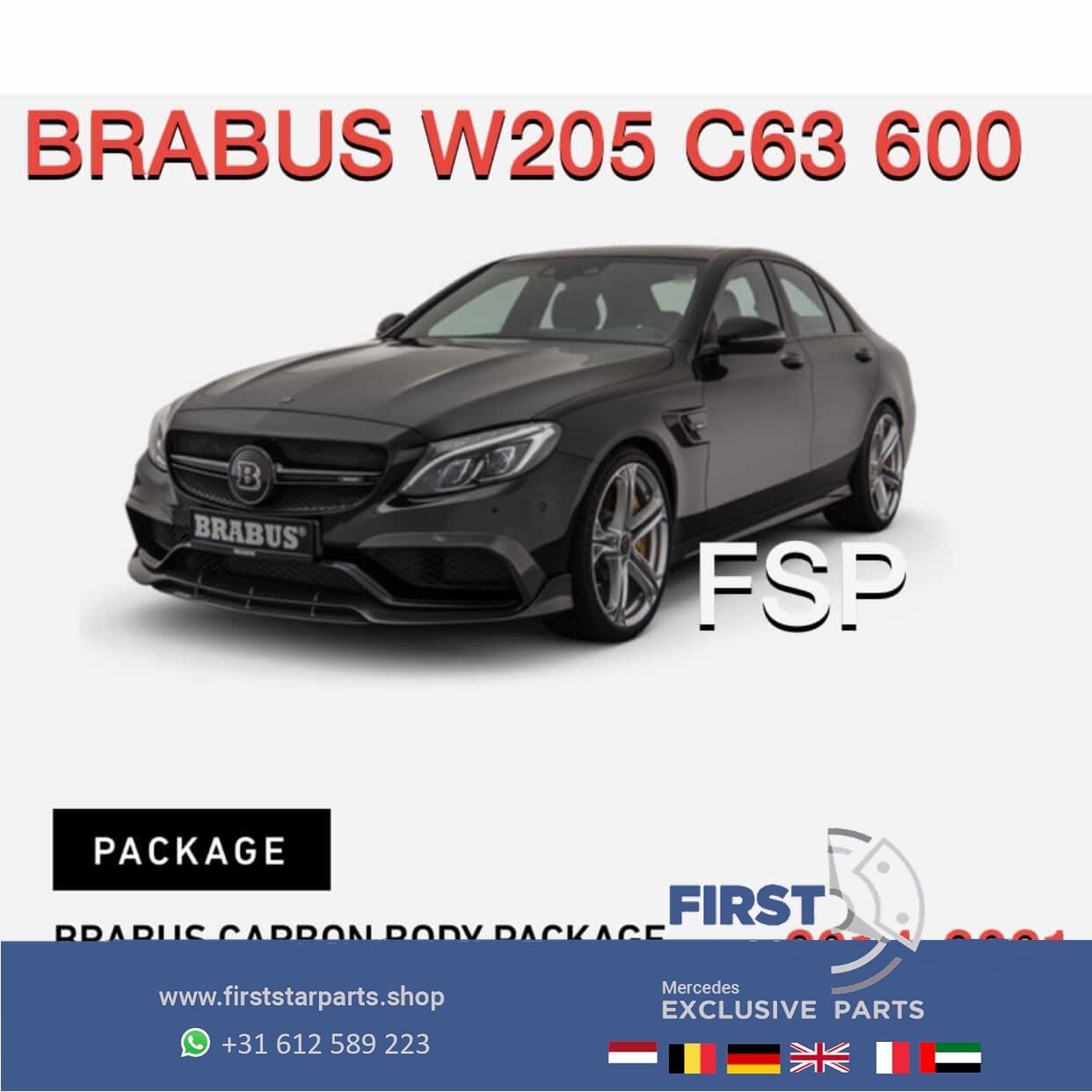 W205 C63 S BRABUS 600 PAKKET CARBON BUMPERS + INTERIEUR + VE, Gebruikt, -, Ophalen of Verzenden, Bumper
