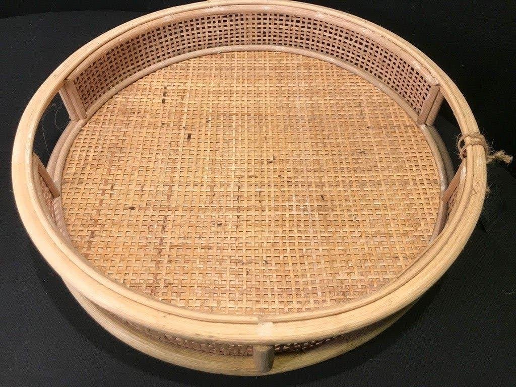 Rotan Bamboe Dienblad, Huis en Inrichting, Natuurlijk materiaal, Rond, Ophalen of Verzenden, Zo goed als nieuw
