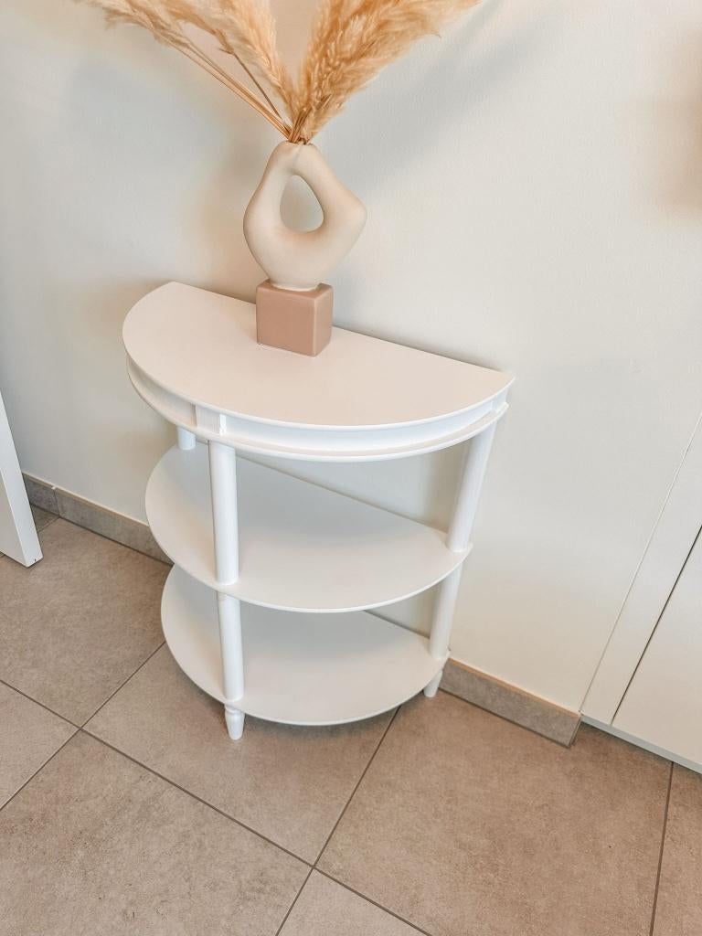 Table d'appoint/table de chevet (demi-ronde, blanche), Enlèvement, Utilisé, Bois