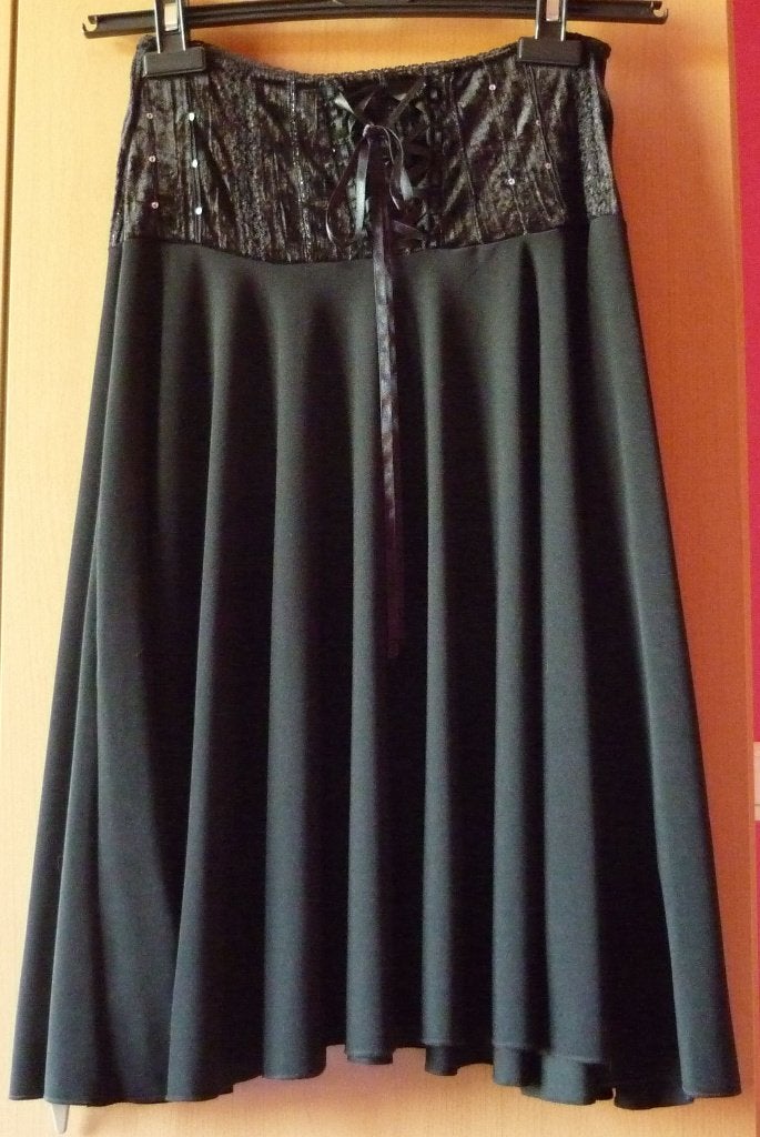 Zwarte lange rok fluwelen taille satijn lint pailletten Mt36, Ophalen of Verzenden, Maat 36 (S)