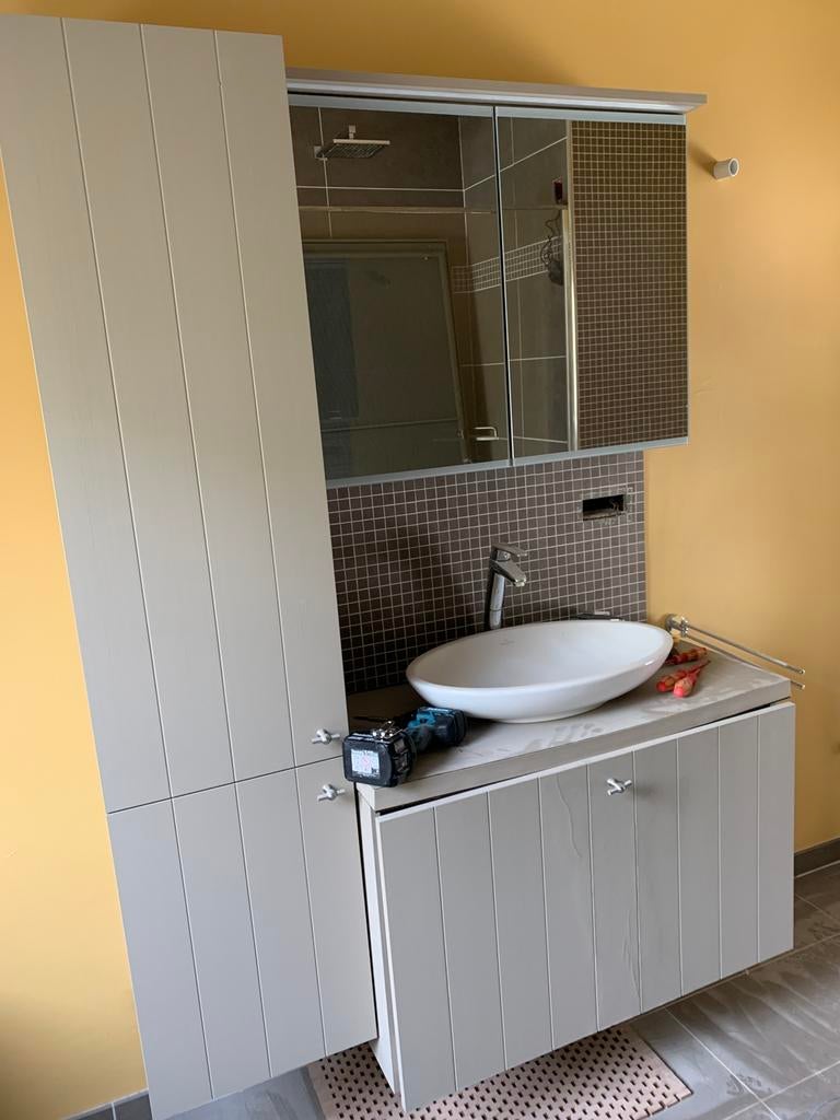 Wasbakmeubel met spiegelkast en kolomkast, Huis en Inrichting, Badkamer | Badkamermeubels, Ophalen, Gebruikt, 50 tot 100 cm, 50 tot 75 cm