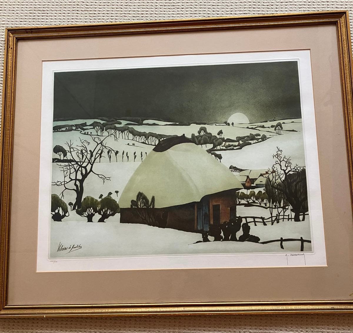 Lithographie « Vue d'une ferme hivernale », Enlèvement