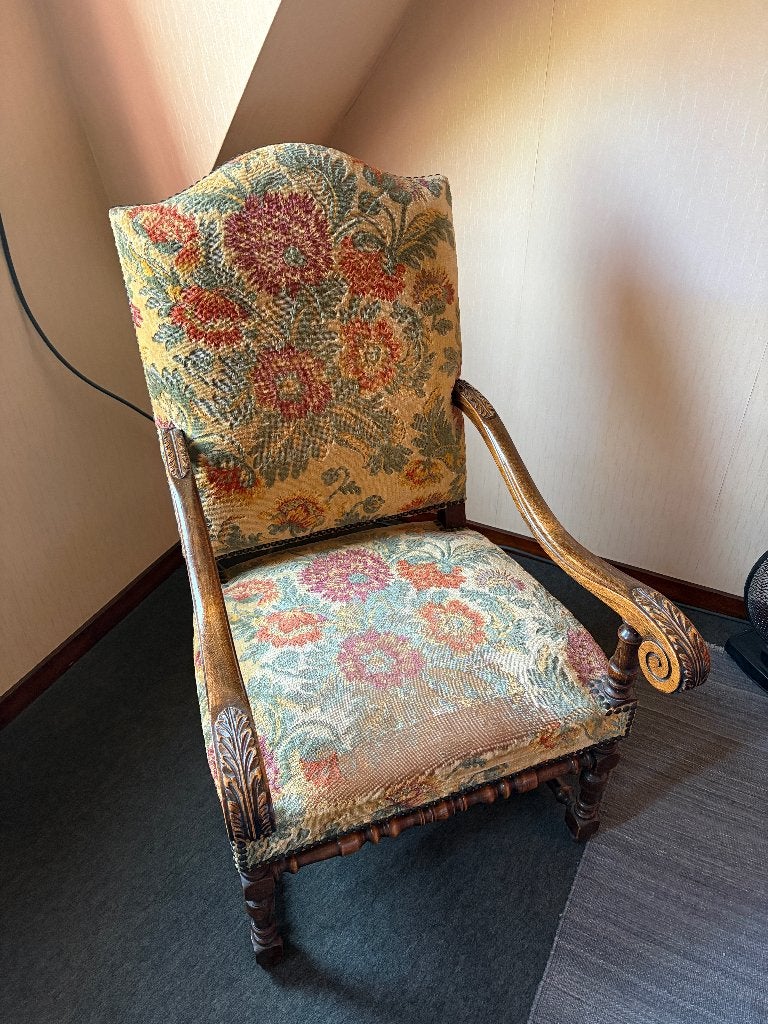 antieke fauteuil damast, Antiek en Kunst, Antiek | Meubels | Stoelen en Sofa's, Ophalen