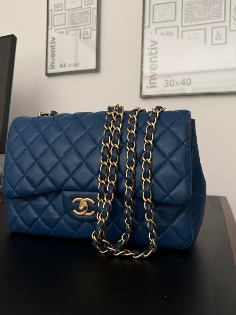 Chanel Classic Flap Bag – Navy Blue, Verzenden, Gebruikt, Blauw, Handtas