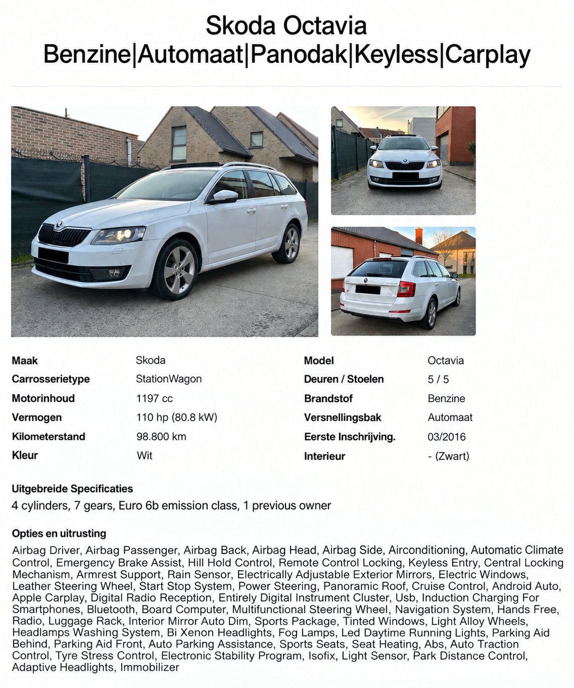 Skoda Octavia DSG Automaat | Panodak | Keyless | CarPlay, Autos, 1197 cm³, Achat, Euro 6, Noir