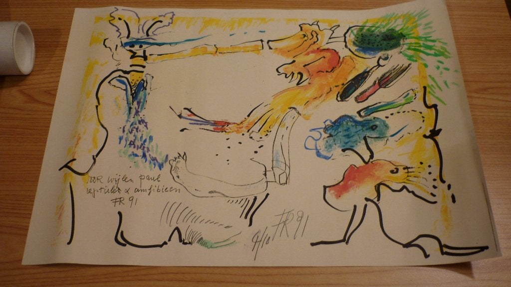 reptielen en amfibieen FR 91-Frits Vertongen, Antiek en Kunst, Ophalen, Gesigneerd, Gemengde techniek, Abstract