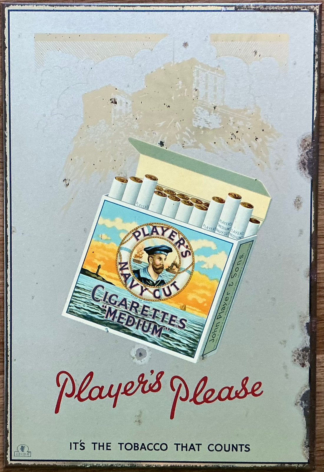 Reclamebord PLAYER’S PLEASE NAVY CUT CIGARETTES, Verzamelen, Merken en Reclamevoorwerpen, Ophalen of Verzenden, Zo goed als nieuw