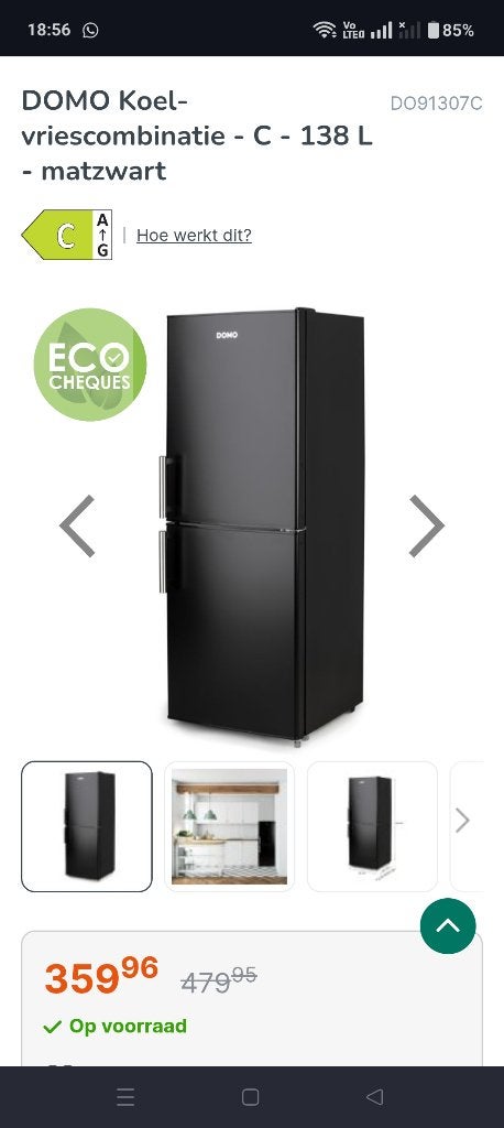 Domo frigo, Ophalen, Gebruikt, 100 tot 150 liter, Met aparte vriezer