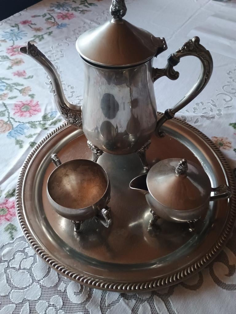 Autenthieke koffiekan met suiker -en melkpotje, Antiek en Kunst, Ophalen