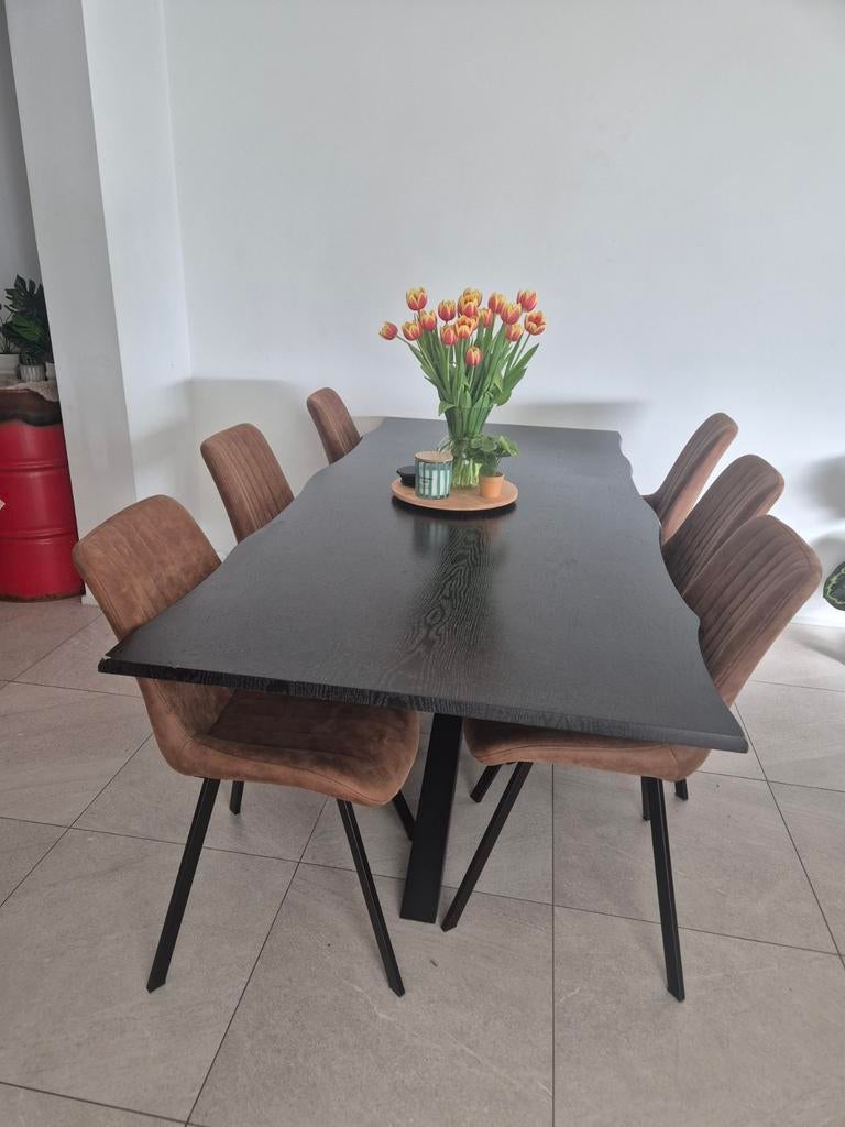 Tafel en stoelen moderne look. 6 pers., Maison & Meubles, Tables | Tables à manger, Enlèvement