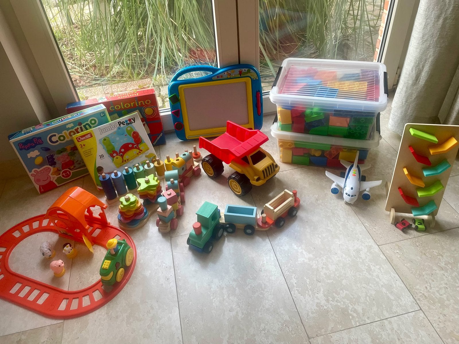 Peuterspeelgoed – houten speelgoed, bouwblokken, Colorino,.., Kinderen en Baby's, Ophalen, Gebruikt