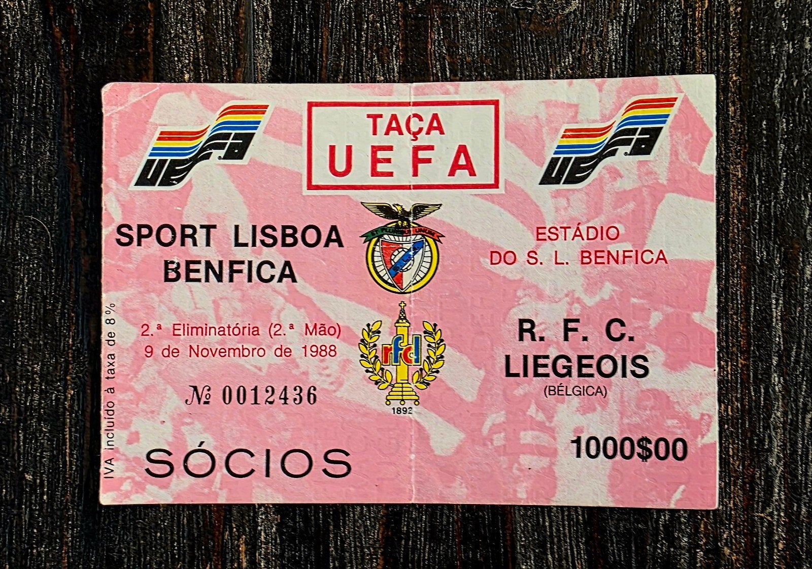Tickets Europees Club Luik (Benfica & Rapid Wenen), Verzenden, Gebruikt