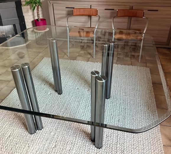 Table carrée en verre, 100 à 150 cm, Cinq personnes ou plus, Carré, Enlèvement