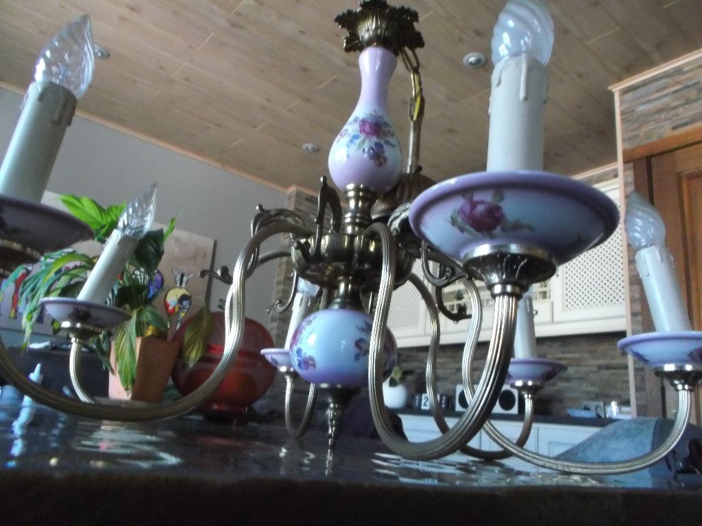 lustre de style florentin faïence et laiton, Ophalen, Gebruikt