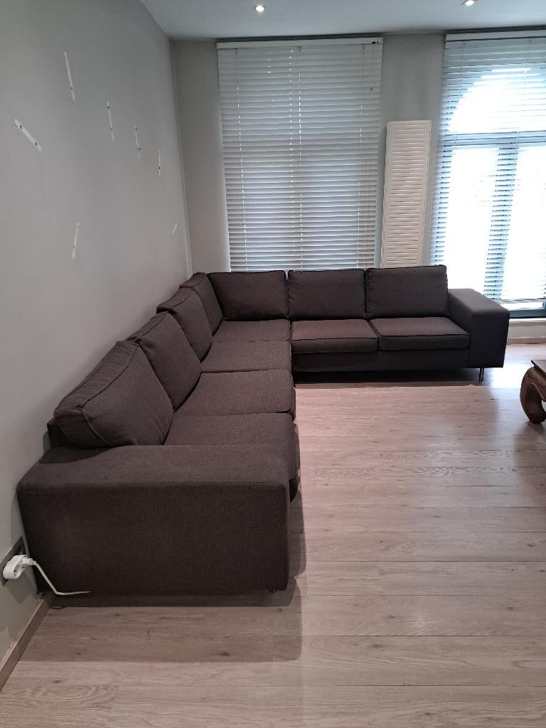 divan en L tissu brun, Huis en Inrichting, Zetels | Zetels, Ophalen, Gebruikt, Hoekbank, 300 cm of meer