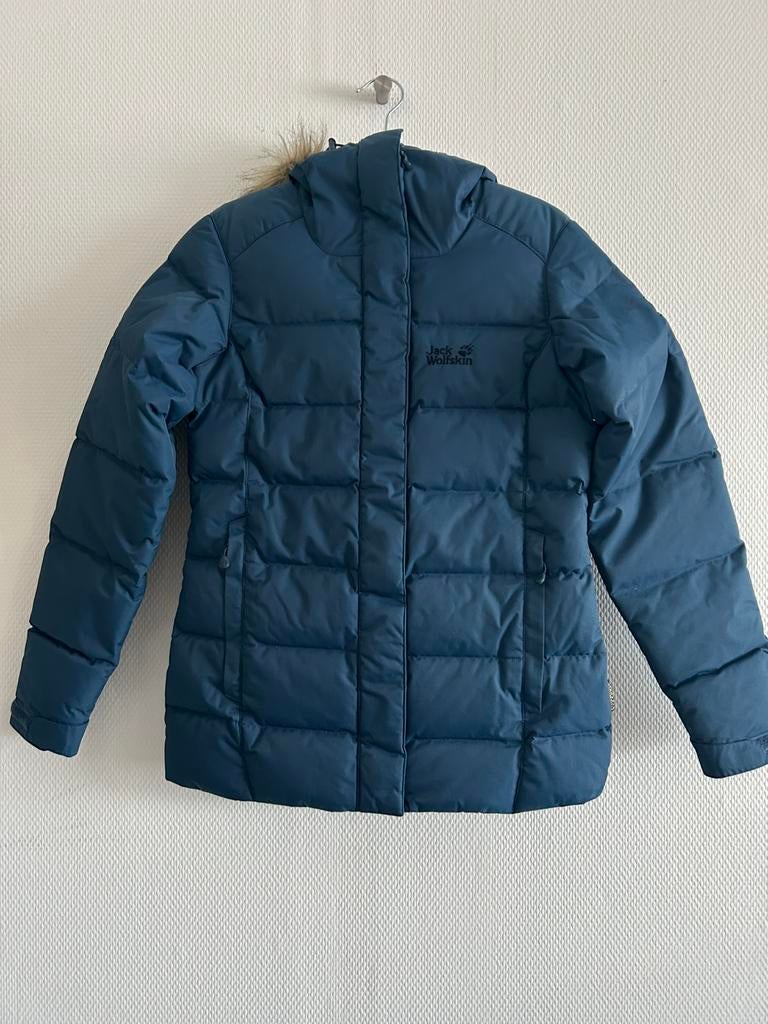 Blauwe winterjas dons Jack Wolfskin maat XS, Ophalen of Verzenden, Zo goed als nieuw, Maat 34 (XS) of kleiner, Blauw