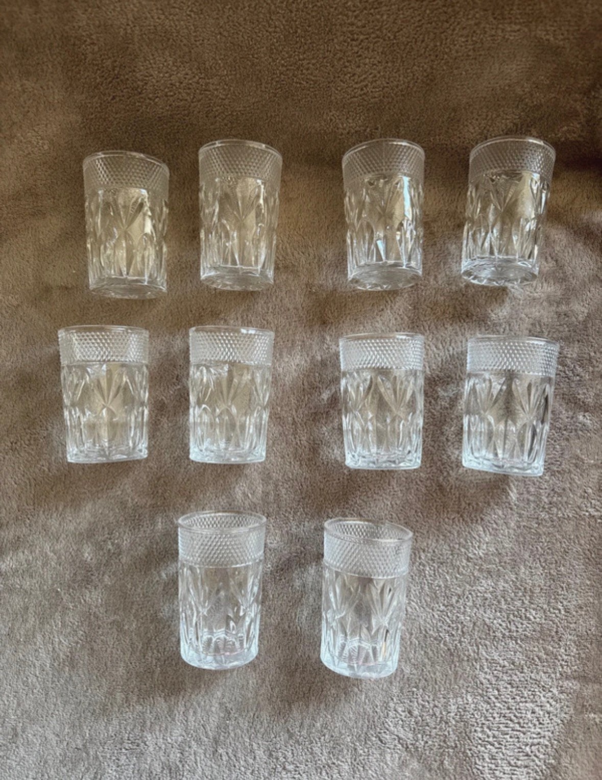 Set van 10 vintage geslepen glazen, Ophalen, Zo goed als nieuw