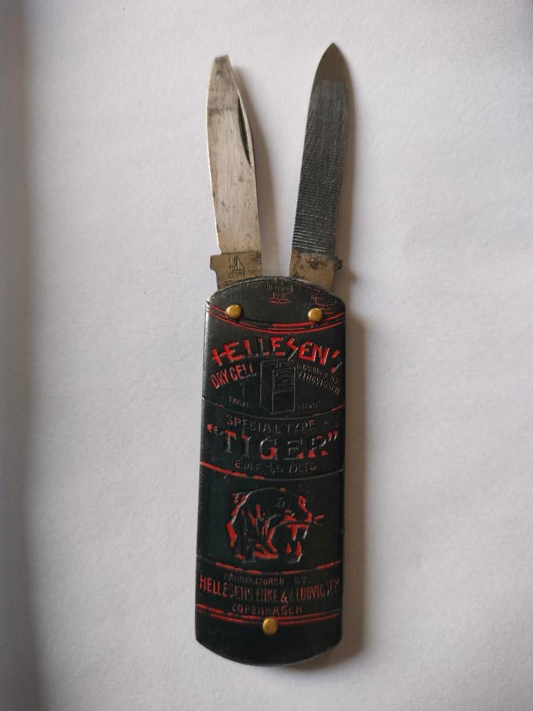 Hellesen's Tiger Battery Figural Vintage Pocket Knife, Ophalen of Verzenden, Gebruikt, Gebruiksvoorwerp
