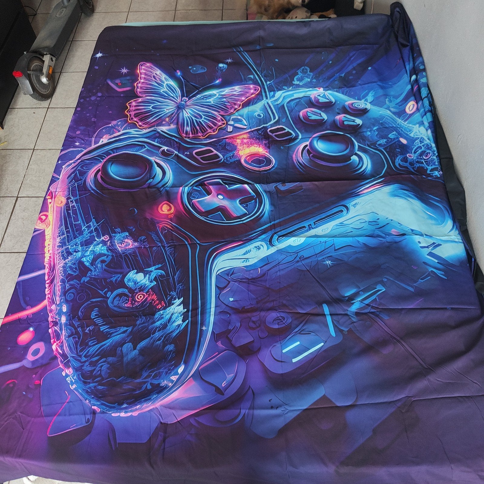 Gaming dekbedovertrek 200x200 + 2 kussenslopen 50x73 cm, Huis en Inrichting, Slaapkamer | Beddengoed, Blauw, Dekbedovertrek, Ophalen of Verzenden