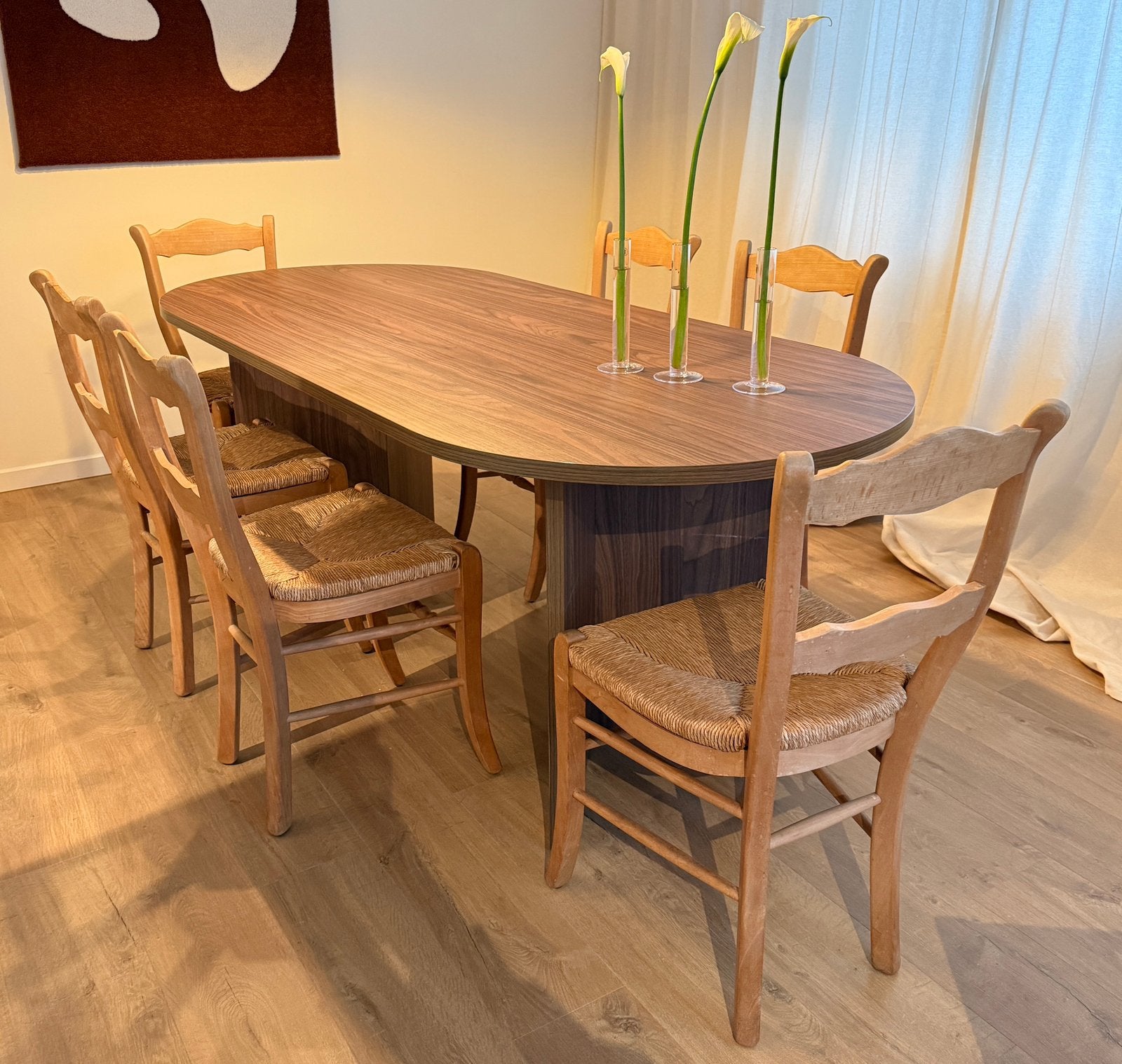 Set van 6 massief houten vintage eetkamerstoelen-gevlochten, Maison & Meubles, Chaises, Utilisé, Cinq, Six Chaises ou plus, Bois