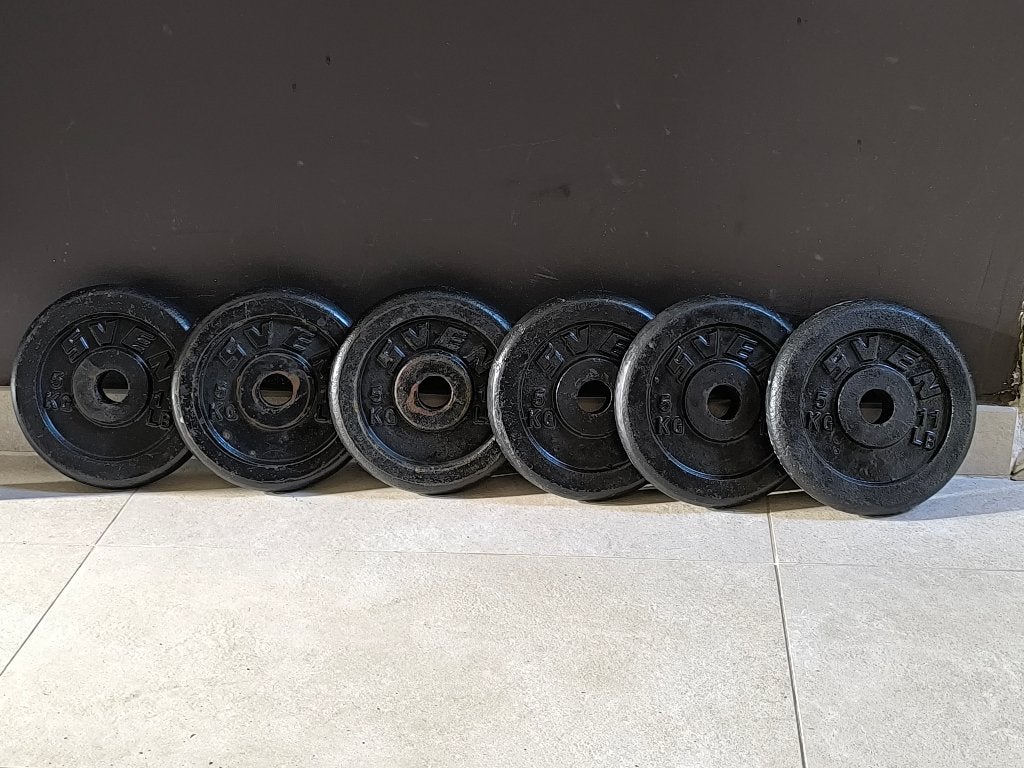 6 x 5kg Halterschijven van SVEN (30mm)., Sport en Fitness, Fitnessmaterialen, Ophalen, Gebruikt, Benen, Halterschijven