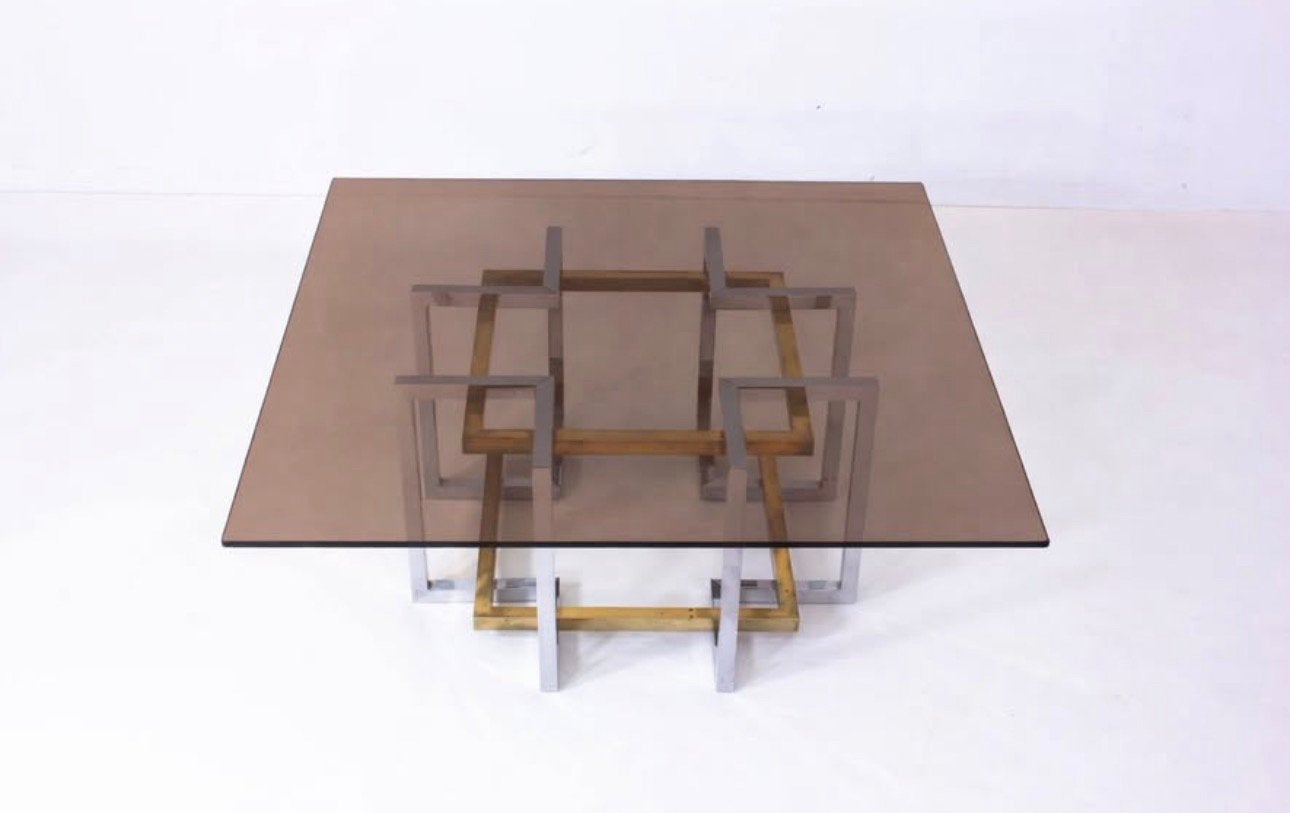 Table basse et plateau en verre fumé 1970, Enlèvement ou Envoi, Verre, 50 à 100 cm, Holywood regency