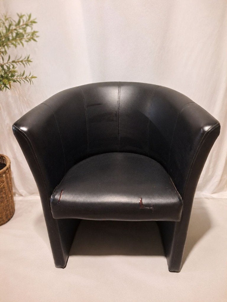 Zwarte zetel / fauteuil in kunstleer, Huis en Inrichting, Fauteuils, Ophalen, Overige materialen, Gebruikt, 75 tot 100 cm