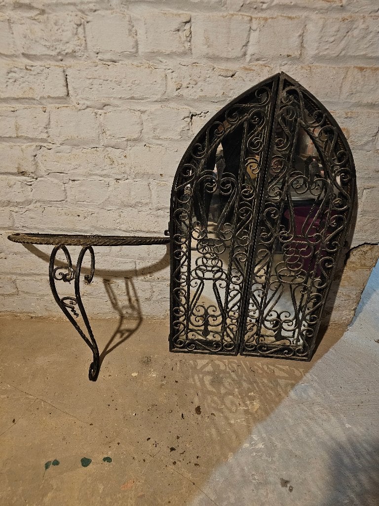 Miroir fenêtre trompe-l'œil en fer forgé avec volets, Enlèvement