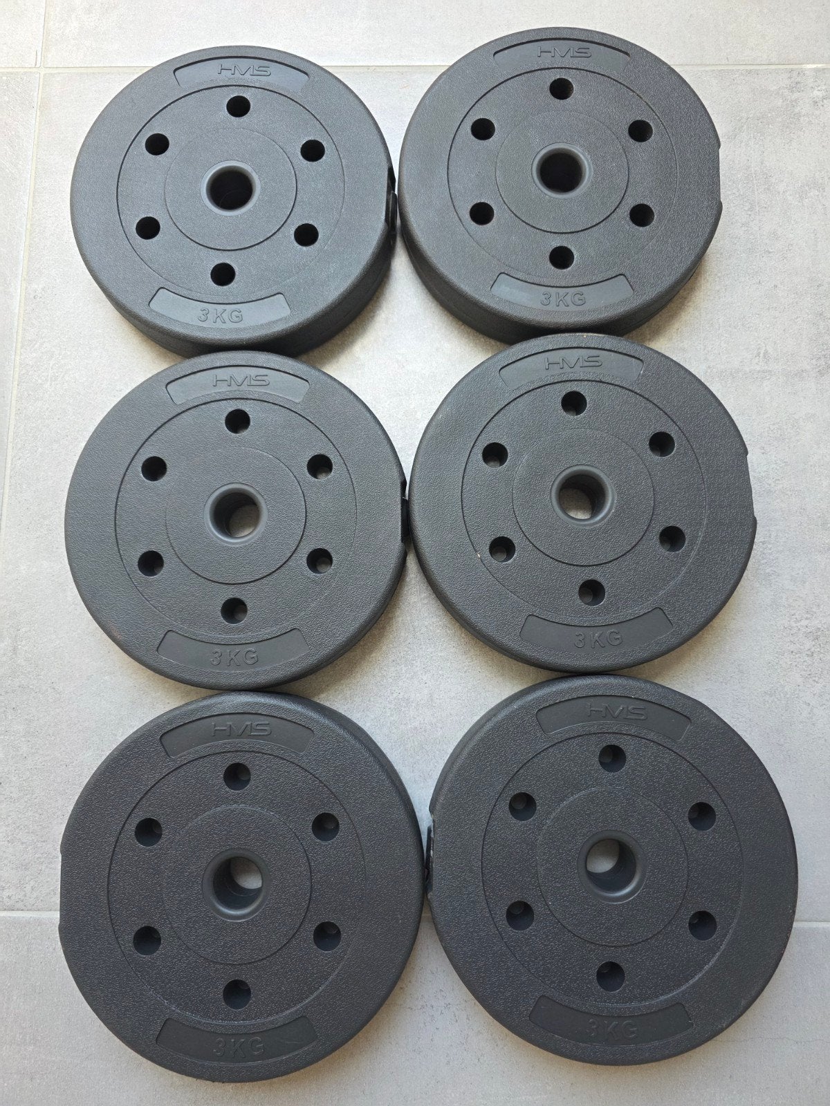 NEUF – HMS 6x3 kg disques 18 kg Ø27 mm, Enlèvement ou Envoi, Neuf, Bras, Plaques d'haltères