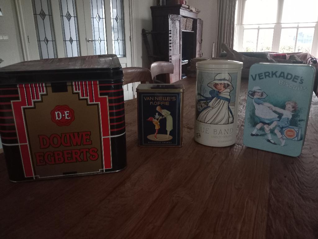 blikken Douwe Egberts Verkade Van Nelle Blue Band, Ophalen, Zo goed als nieuw, Koffie, Douwe Egberts
