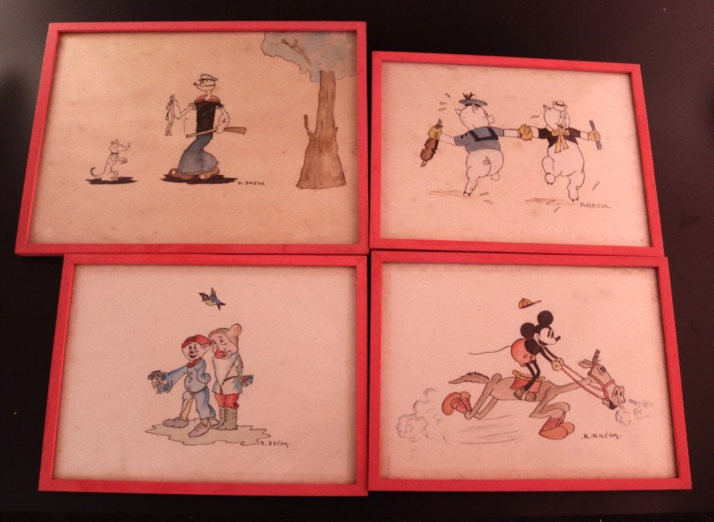 Aquarellen met Disney figuren, Ophalen of Verzenden, Achter glas