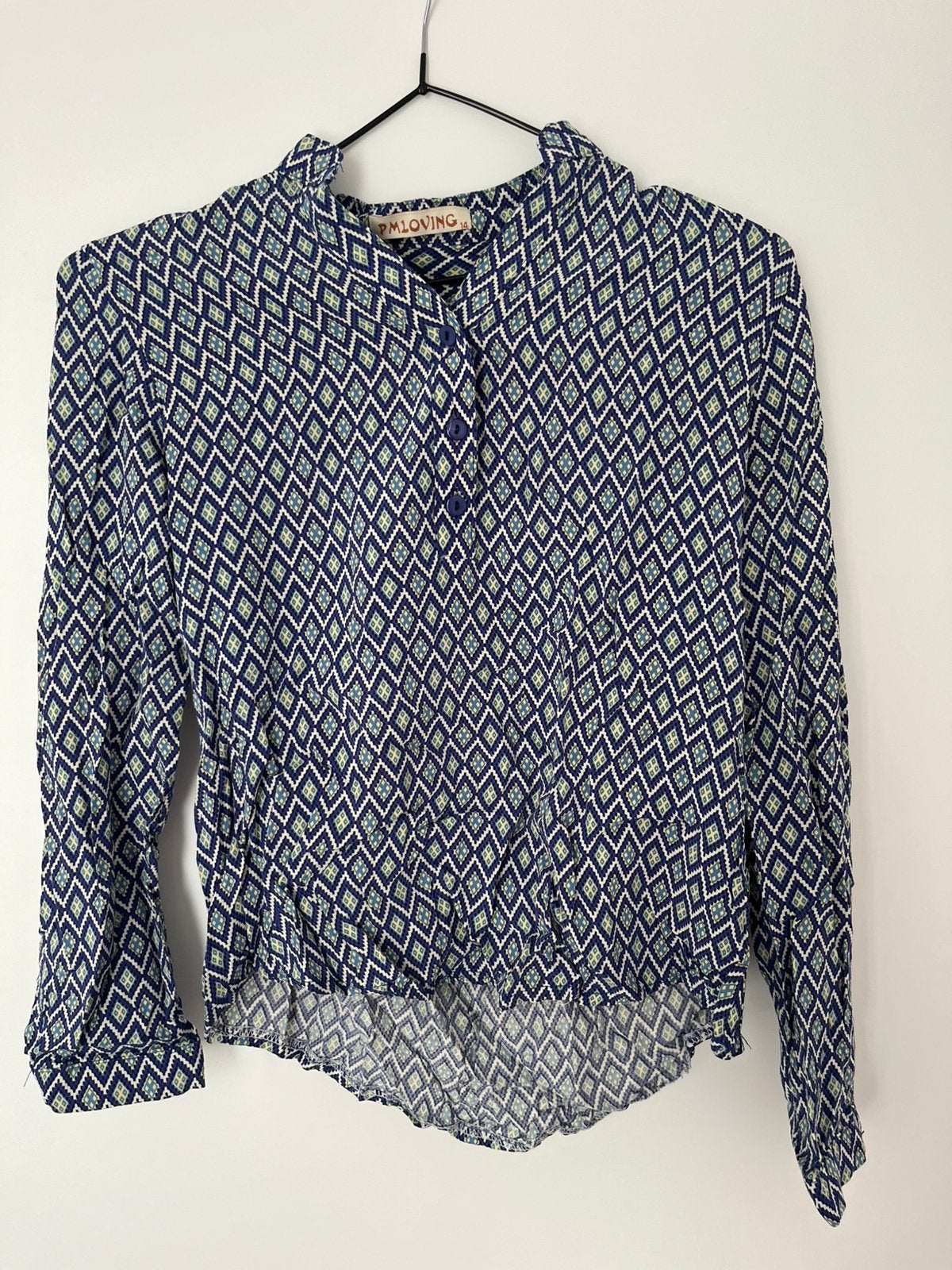 PM Loving tuniek geometrisch ruitpatroon blauw/wit (XS / 34), Verzenden, Nieuw, Maat 34 (XS) of kleiner, Blauw
