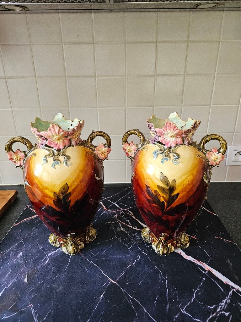 Keramieke Art Nouveau vaas majolica jaren '20, Antiek en Kunst, Ophalen