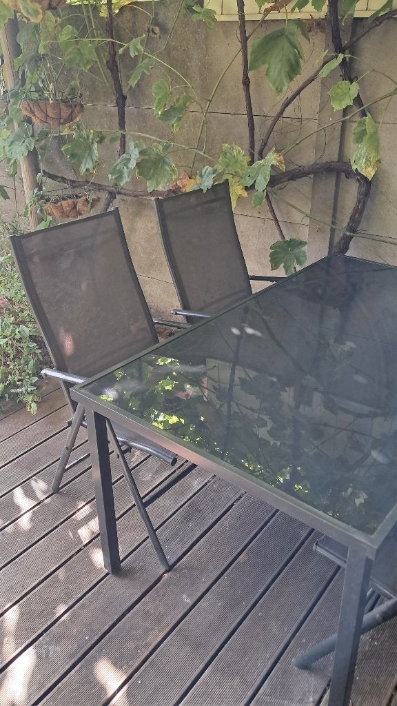 Tuinset - tafel en vier stoelen, Tuin en Terras, Ophalen, 4 zitplaatsen, Gebruikt, Aluminium