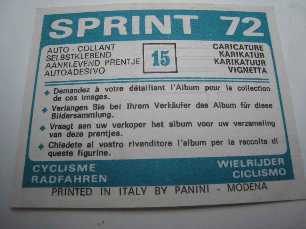 Caricature numéro 15 de Panini Sprint 1972, Envoi, Comme neuf, Autocollant