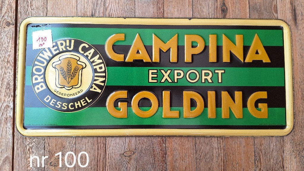 reclame bord Campina Export Golding metaal (nr100), Ophalen, Gebruikt, Reclamebord, Plaat of Schild, Overige merken