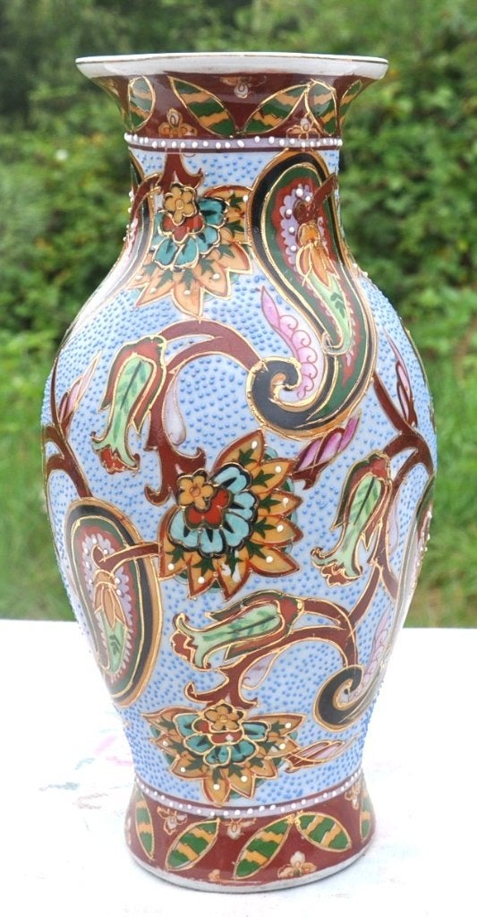 vase asiatique fond bleu cachemire, Enlèvement ou Envoi