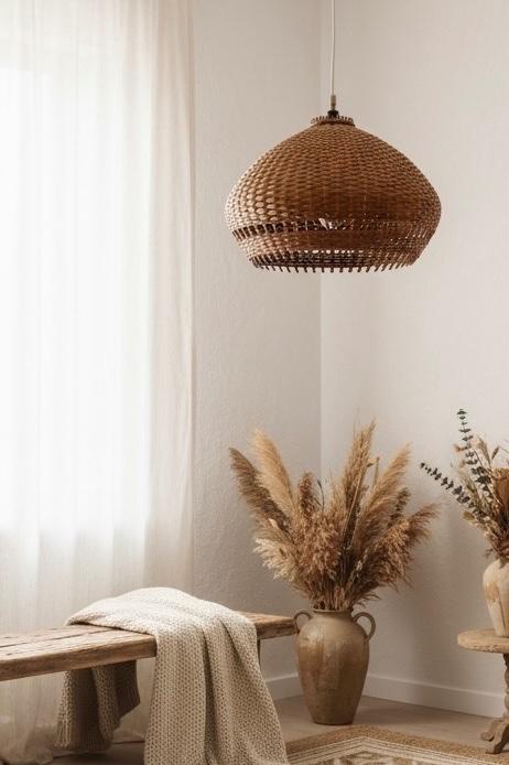 Vintage rieten hanger, Huis en Inrichting, Lampen | Hanglampen, Zo goed als nieuw, Ophalen