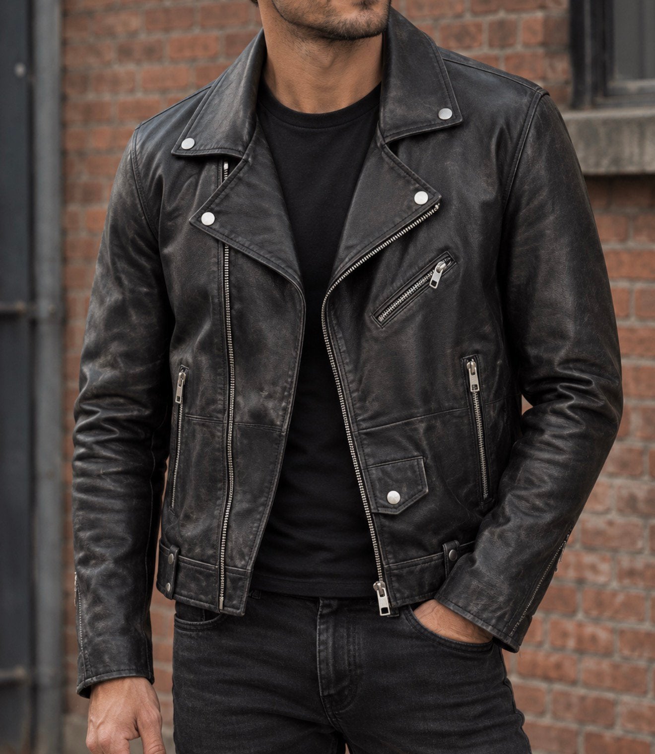 Stijlvol zwart leren biker jasje, Kleding | Heren, Ophalen, Nieuw