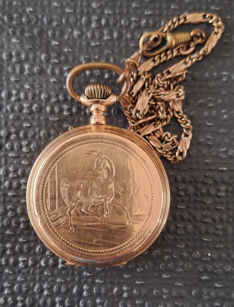 Montre à gousset ancienne en or 18K, Autres marques, Avant 1900, Avec chaîne, Or