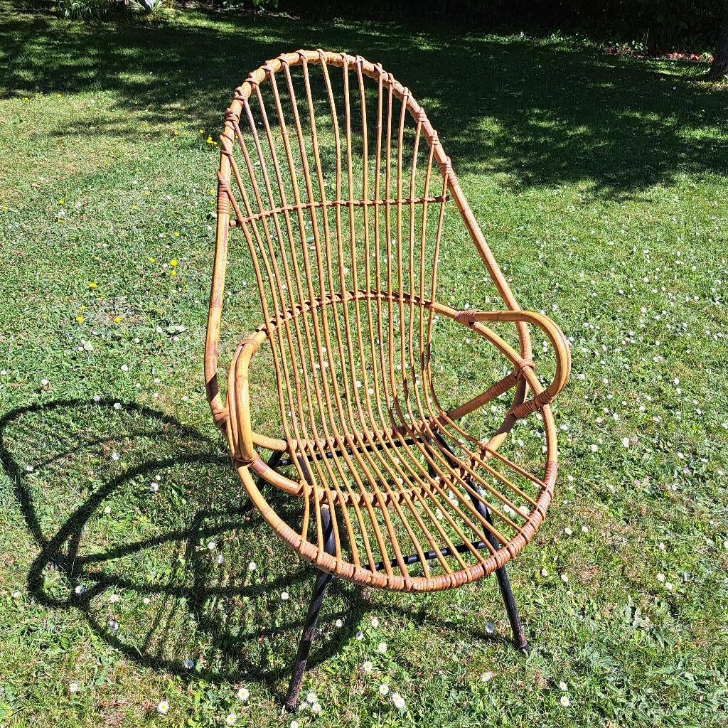Fauteuil osier vintage, Moins de 75 cm, Enlèvement, Utilisé, 50 à 75 cm