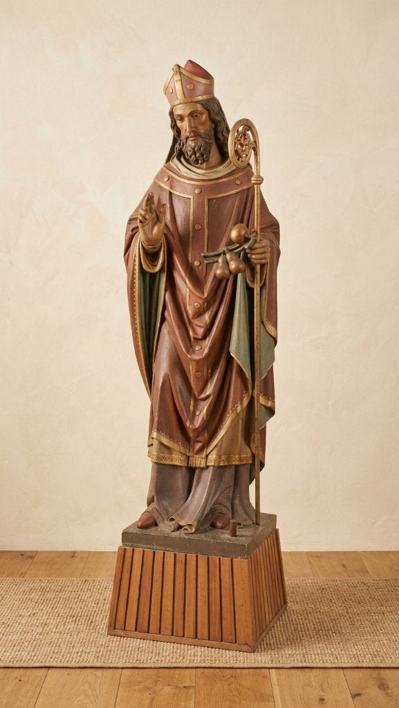 Groot houten Sinterklaas beeld - 184 cm incl. voetstuk, Ophalen