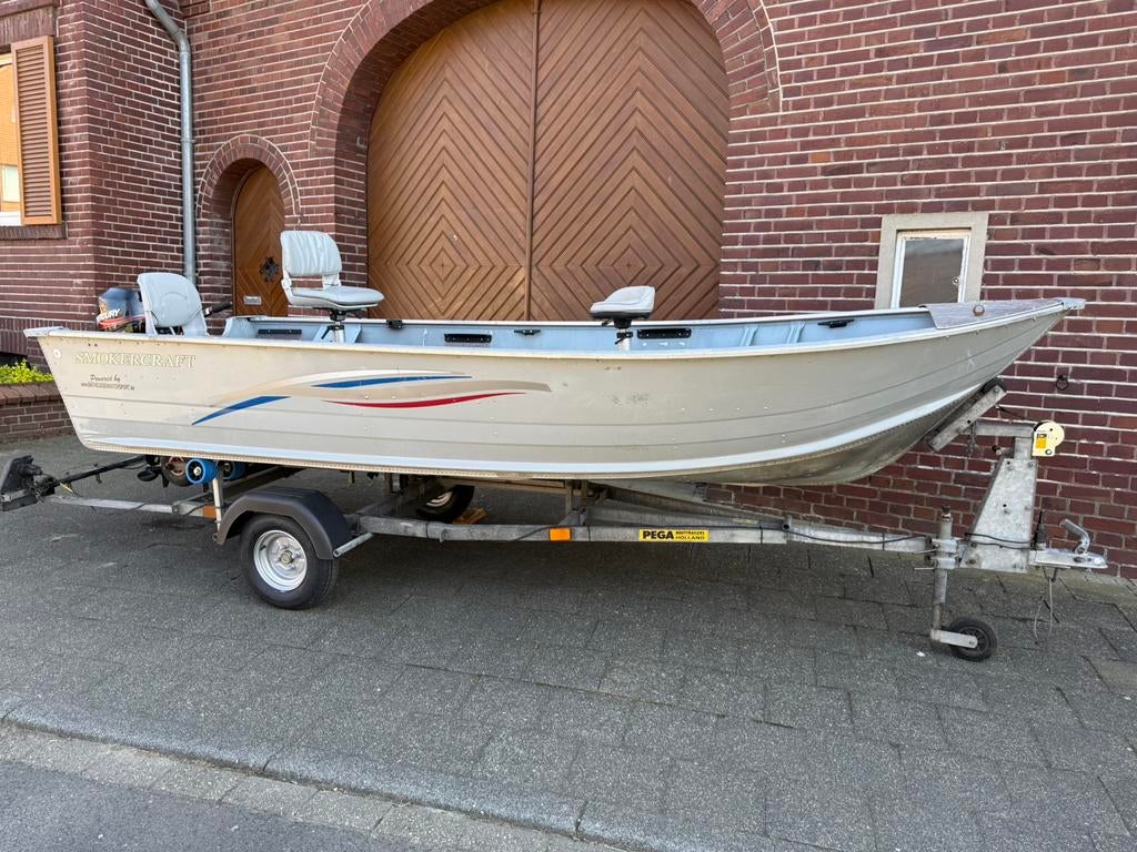 Visboot Smokercraft Alaskan 15 DLX. Incl mercury 8pk 4T, Watersport en Boten, Vis- en Consoleboten, Ophalen, Gebruikt, Aluminium