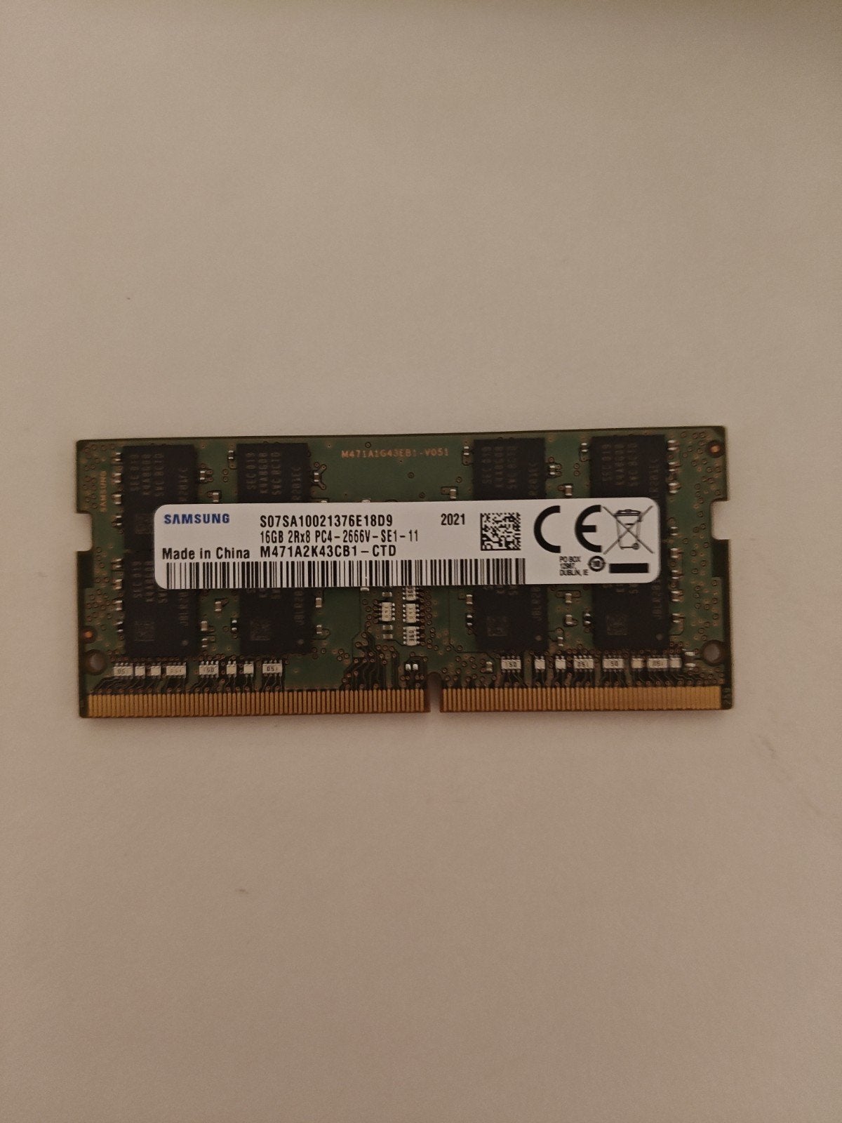 Samsung 16 GB DDR4 266 MHz RAM, Computers en Software, DDR4, Ophalen of Verzenden, Zo goed als nieuw, Laptop