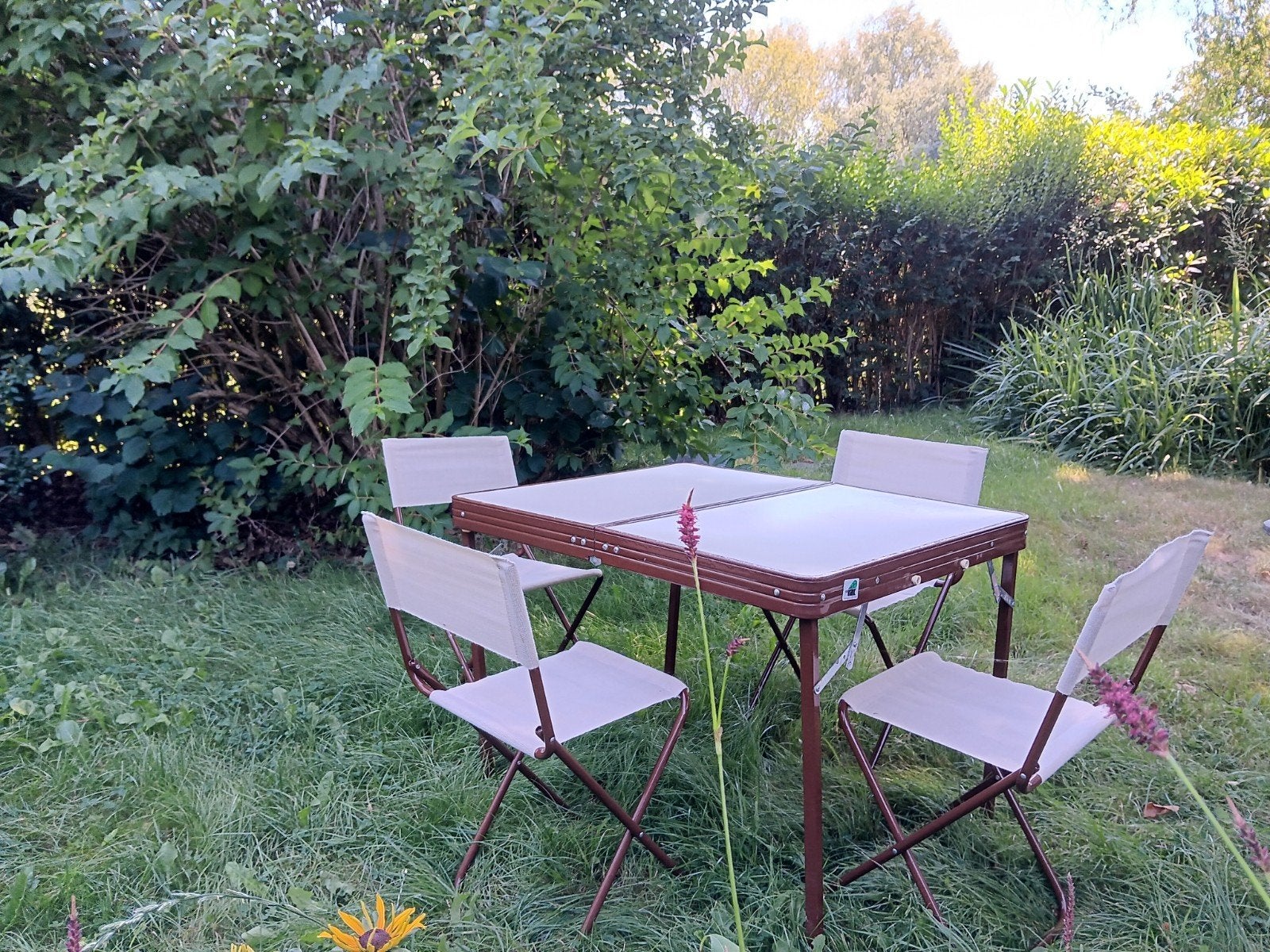 Table de camping rétro avec 4 chaises, Caravanes & Camping, Enlèvement