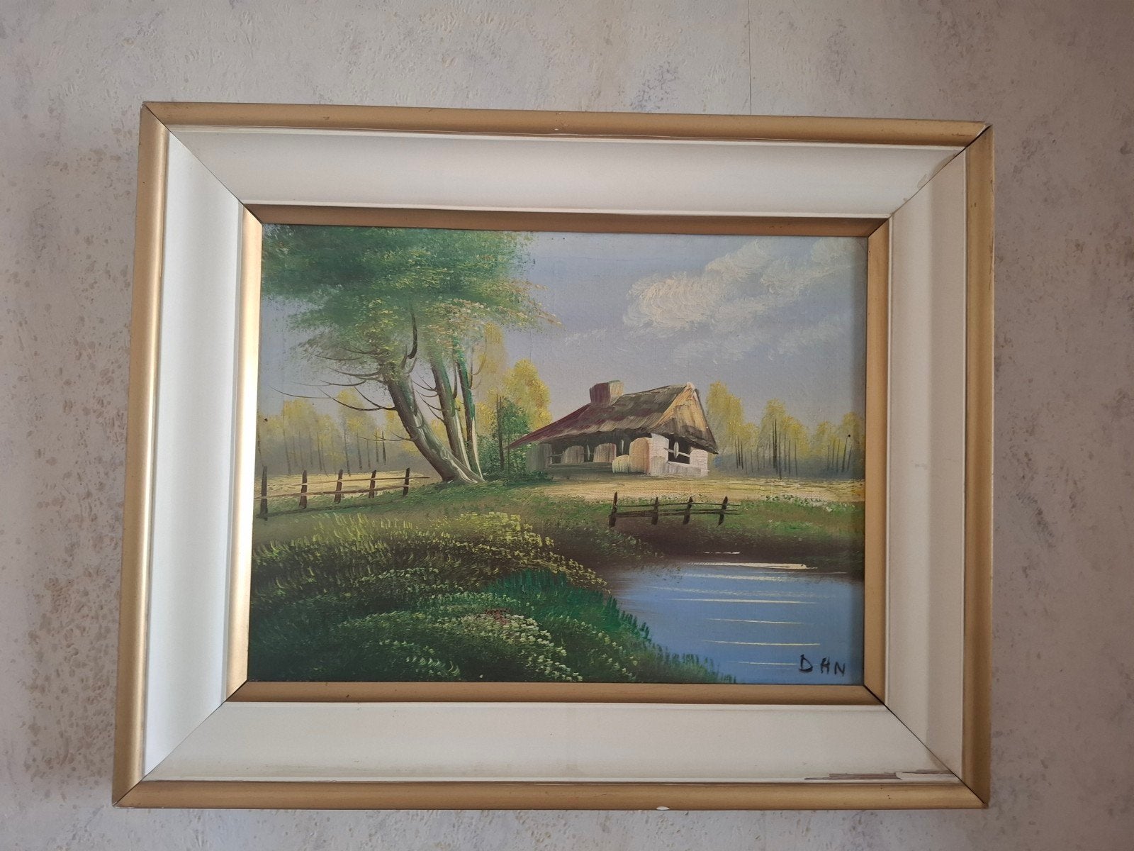 Sfeervol olieverfschilderij, Antiek en Kunst, Kunst | Schilderijen | Klassiek, Landschap, Vintage, Olieverf, Doek, Gesigneerd