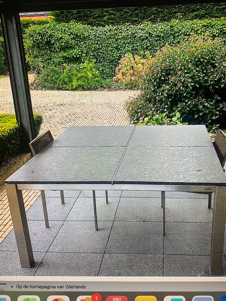 Tuintafel met RVS onderstel & 4 granieten bladen, Ophalen, Zo goed als nieuw, Vierkant, Rvs