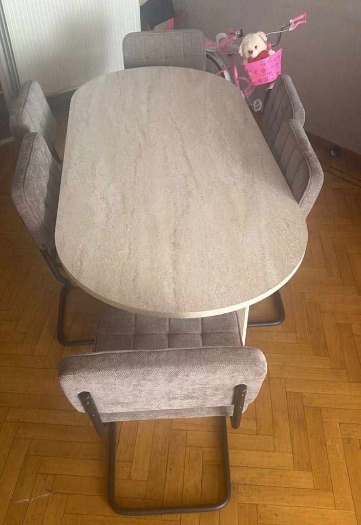 Tafel met 6 stoelen, Huis en Inrichting, Ophalen, 200 cm of meer, Zo goed als nieuw, Vijf personen of meer
