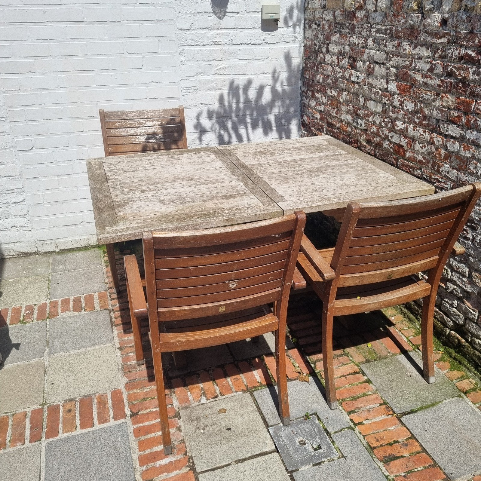tuintafel met 8 stoelen, Ophalen, Gebruikt, Teakhout, 8 zitplaatsen